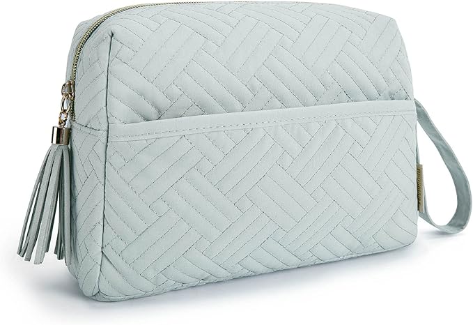 BAGSMART Makeup Bag, Cosmetic Bag for Purse,Travel Make Up Pouch,Water-resistant Toiletry Bag Elegant Roomy, Makeup Accessories Organizer, Light Blue