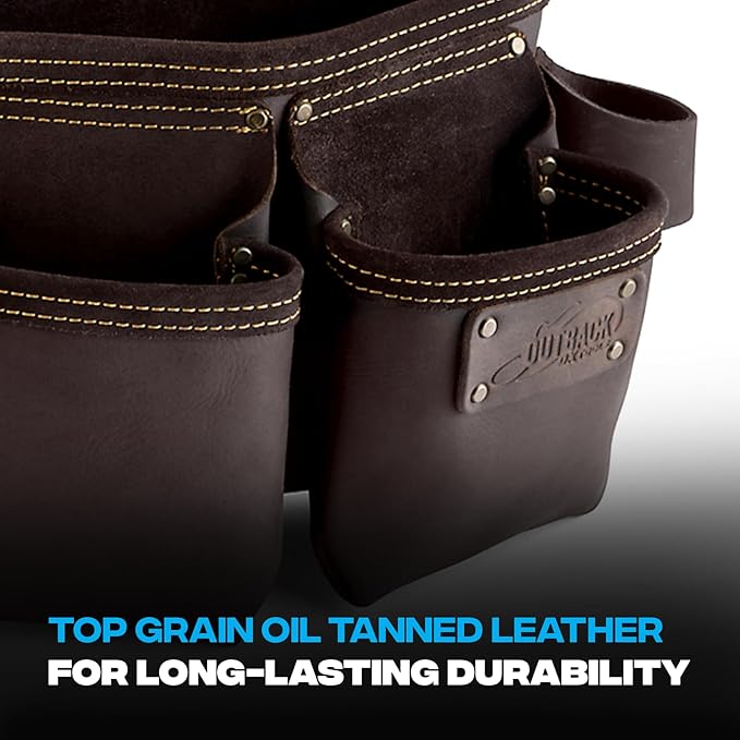 Ox Pro Construction Tool Belt - 22-Pocket Leather Tool Belt Pouches - (XL) Belt Made of Oil-Tanned Leather with Double-Stitching and Steel Rivets - OX-P263603