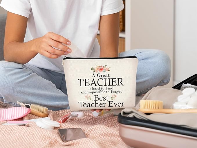 Teacher Appreciation Gifts,Teacher Gifts for Women Makeup Bag,Best Teacher Ever Cosmetic Bag,Small Makeup Bag,Travel Makeup Bag,Makeup Bag Organizer