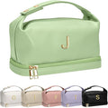Gifts for Women 20s, Personalized Makeup Bag with Handle, Initial Double Layer Cosmetic Bag with Makeup Brush Organizer, Cute Cosmetic Pouch for Women, Gifts for Friends Female Mom