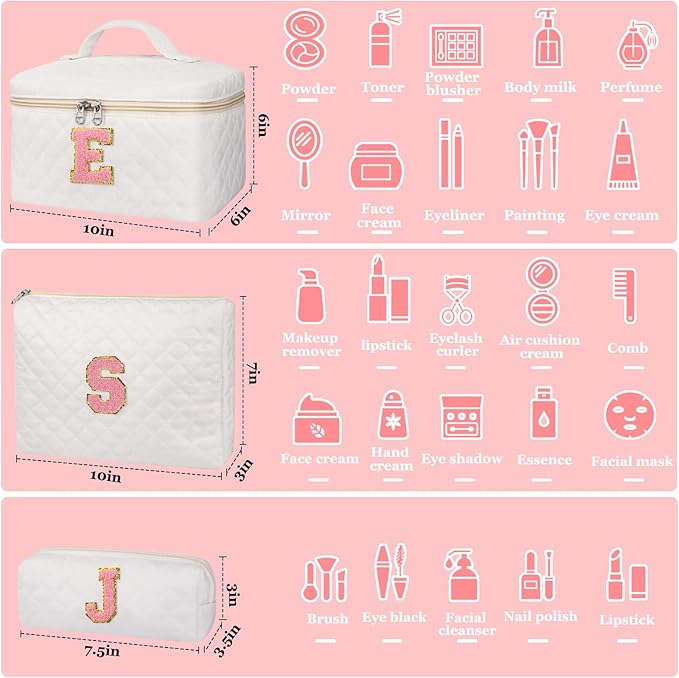 Initial Makeup Bag, Personalized Monogram Cosmetic Bag Set, Large Make up Bags | Travel Toiletry Bag | Makeup Bag for Girls Teen Girl Friend Sister Wife Girlfriend Gifts Daughter (Letter C)