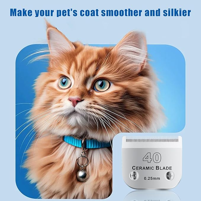 40# Detachable Pet Dog Grooming Clipper Ceramic Blade,Compatible with Andis Size 40 Cut Length 1/100"(0.25mm),Compatible with andis/wahl/Oster Dog Clippers 1PCS