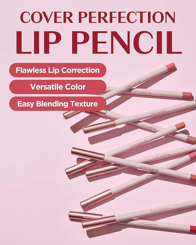THESAEM Cover Perfection Lip Pencil - Slim, Easy-Blend & Overlip Makeup, Creamy Matte Lip Liner, Long-Lasting with Built-In Sharpener (08 Lusty)
