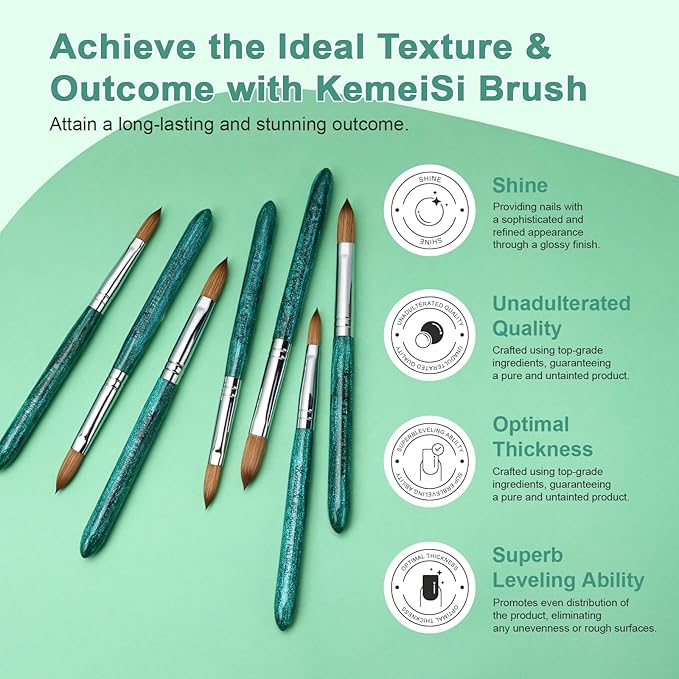 Acrylic Nail Brush Size #12, 100% Pure Kolinsky Nail Art Brushes for Acrylic Application, Sturdy Starry Handle Oval Shaped Nail Design Tools for Professional Manicure DIY, Green