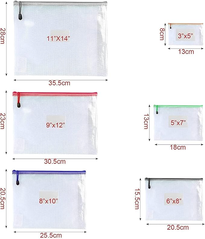 Oaimyy-16Pcs,4" x 6"-Plastic Mesh Zipper Pouch Document Folders Bag Zipper Zip File Folders for Puzzles Games,Board Game Organization,Organizing Classroom Office Storage-Multicolor