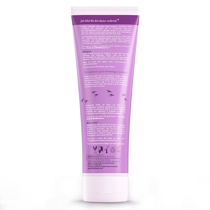 DERMAdoctor KP Duty Body Scrub Dermatologist Formulated Exfoliant for Keratosis Pilaris and Dry, Rough, Bumpy Skin with 10% AHAs + PHAs, 8 fl oz