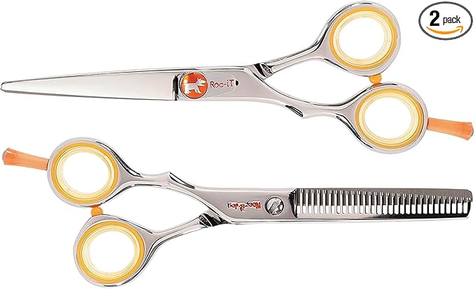 Cricket Centrix Roc-It Dog Professional Stylist 5.75” Hair Cutting Shears and RTL-30 Thinning Hair Cutting Scissors Duo Set, Salon Barber Supplies for Women and Men Haircut, Lefty