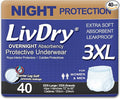 LivDry Adult Incontinence Underwear, Overnight Comfort Absorbency, Leak Protection (XXX-Large (40 Count))