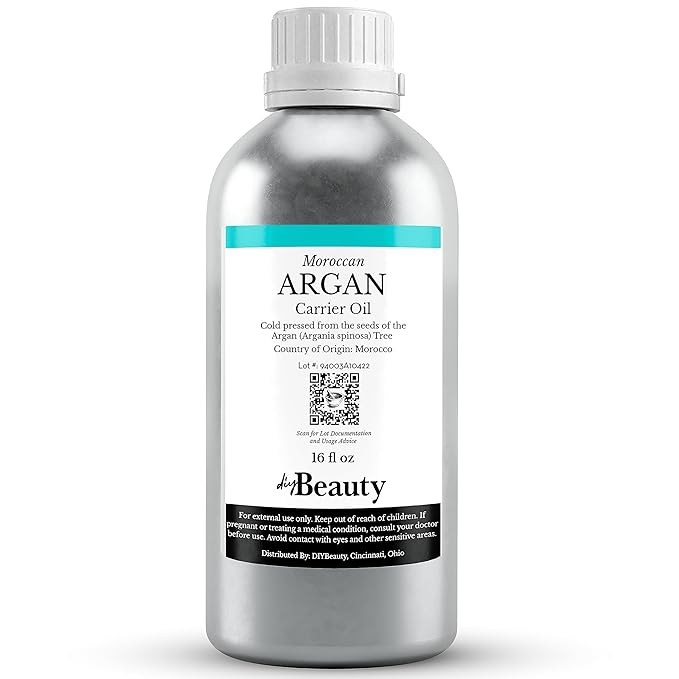 Bulk Argan Oil - 16 Fl Oz Large Size Bottle - Natural, Cold Pressed, 100 Percent Pure Argan Oil for Homemade Hair, Face and Skin Products - Light Aceite de Argan Carrier Oil
