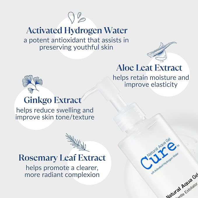 Cure by Toyo | Aqua Gel Gentle Exfoliator | Clear and Softer Skin | Non-Abrasive Face and Body Cleanser | Sensitive Skin | Big Size 8.82oz