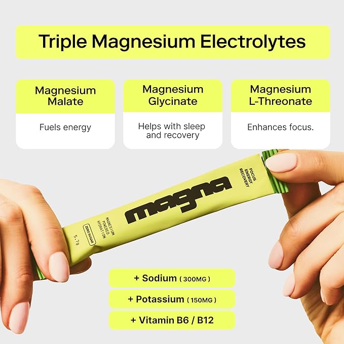 MAGNA Electrolytes Powder Drink Mix for Hydration, Energy & Focus Support with Magnesium L Threonate, Sodium, Potassium, Vitamin D, B6 & B12, Sugar Free, Watermelon Lime Flavor, 7 Servings