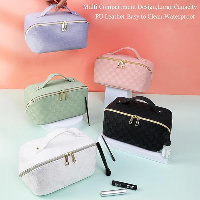 Cosmetic Bag,Travel Makeup Bag, Large Capacity Cosmetic Bags for Women, Waterproof Portable Bathroom Bag,Open Flat Toiletry Bags,Makeup Organizer Bag with Divider, Cosmetic Pouch Gifts for Women
