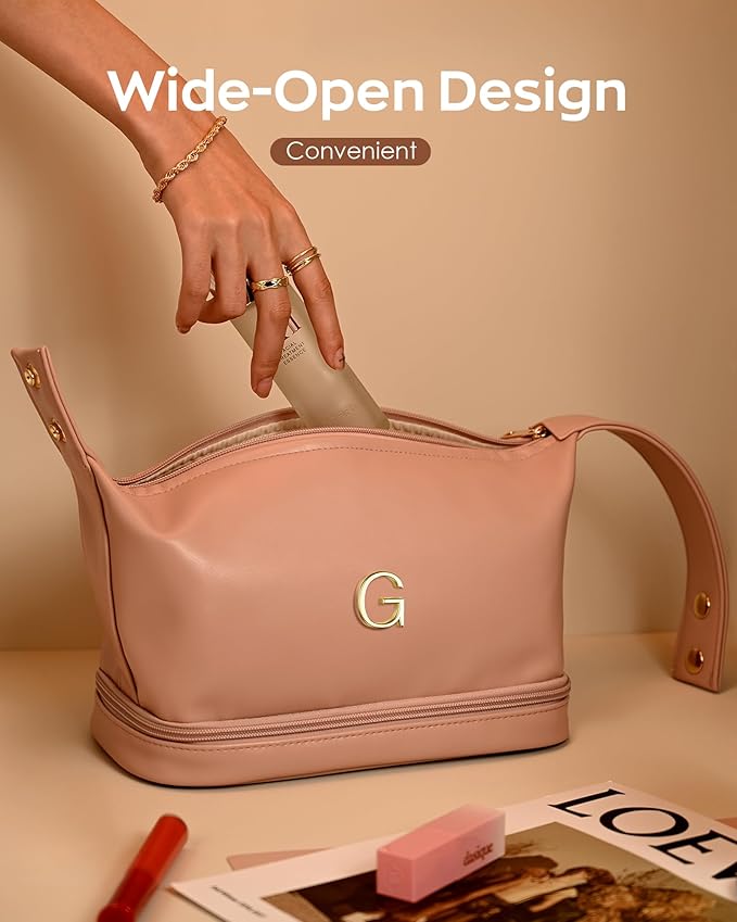 Birthday Bags for Women-Cool Gifts for College Girl, Initial Makeup Bag with Handle, Bridesmaid Bags-Cosmetic Bag, Makeup Bags Letter Travel Toiletry Bag with Makeup Brush Organizer