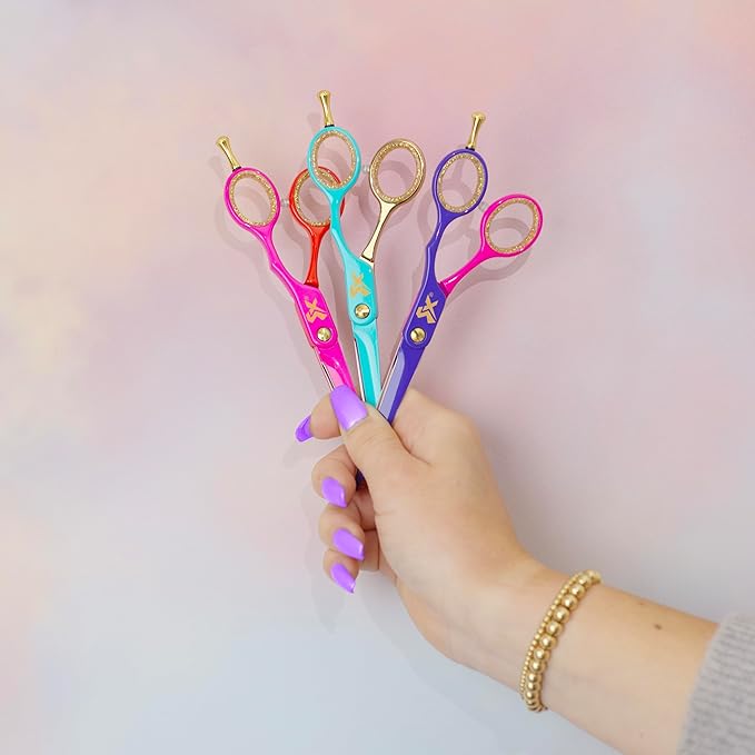 Cricket Shear Xpressions Charmed Life 5.75” Professional Stylist Hair Cutting Scissors, Japanese Stainless Steel Shears, Ms. Behaving (Hot Pink & Electric Purple)