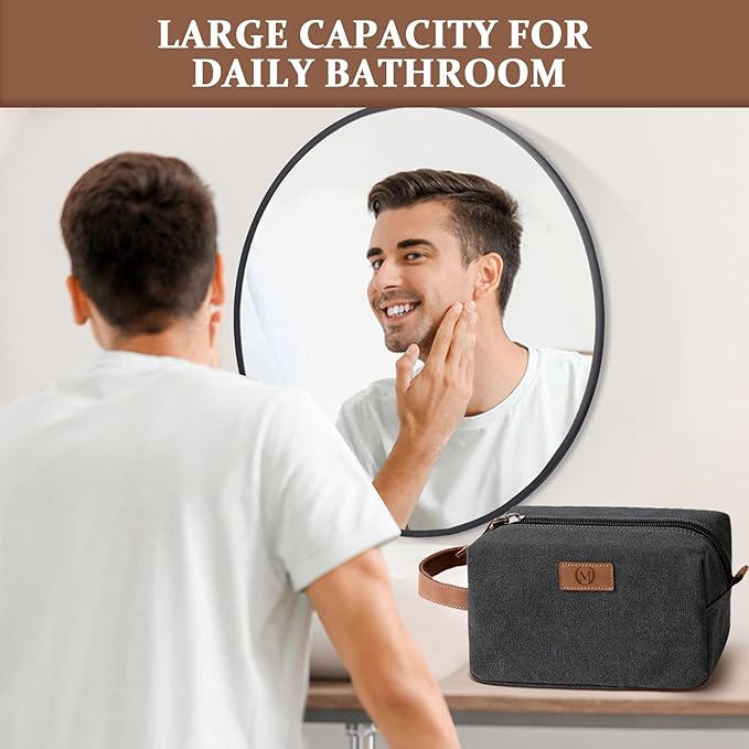 Janhavi Shaving Bag for Men Travel Waterproof, Engraved Initials & Wheat Ear, Make Up Bag,Groomsmen Gifts, Mens Toiletry Travel Bag, Men's Accessories Organizer, Gifts for Him(Dark Grey L)