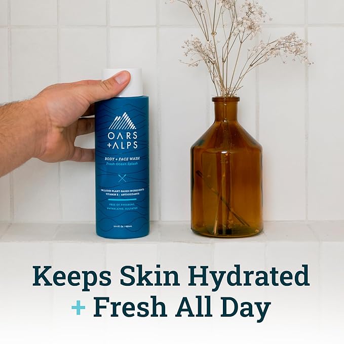 Oars + Alps Body Wash for Men, Mens Body Wash with Vitamin E and Antioxidants, Moisturizing, Hydrating, Paraben & Sulfate Free Cleanser, Fresh Ocean Splash, 1pk