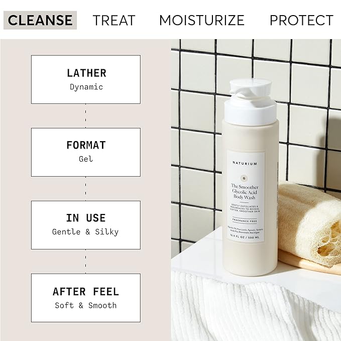 Naturium The Smoother Glycolic Acid Exfoliating Body Wash, Soft & Smoothing Cleanser, 16.9 oz