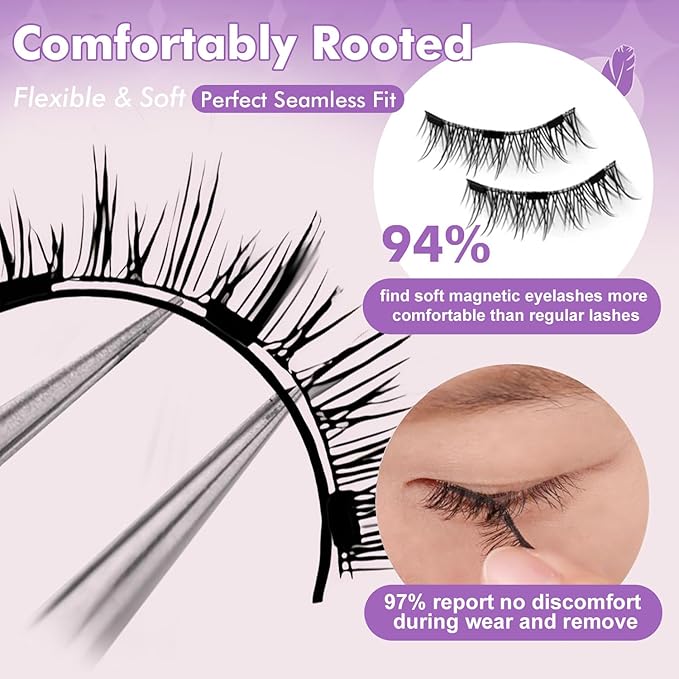 Hunnyfit Magnetic Lashes, Magnetic Eyelashes with Applicator, Magnetic Eyelashes Natural Look,Reusable Magnet Lashes No Glue Needed Soft Lashes Kit(Simple)