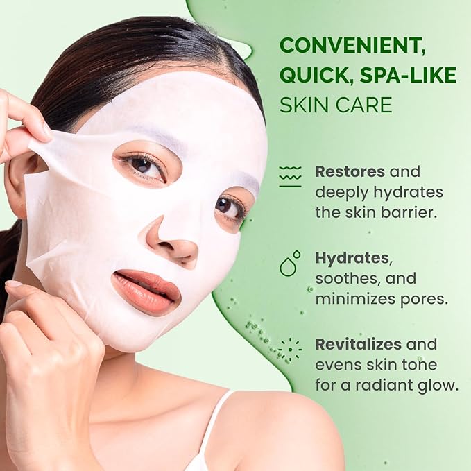 PLANTIFIQUE Superfood Facial Sheet Mask Variety Box 10 Pack – 2x Coconut, Aloe, Vitamin C, Centella & Collagen Face Masks – Hydrating & Glow-Enhancing – For All Skin Types