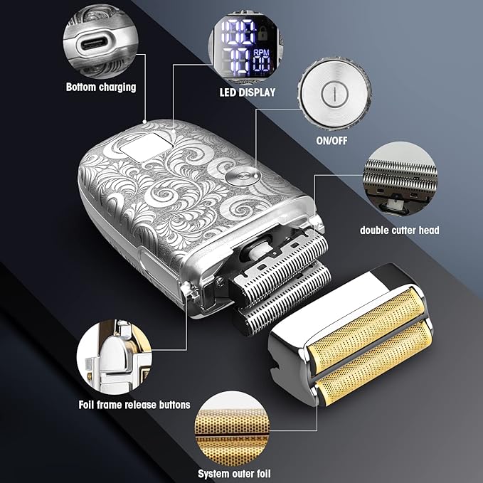 RESUXI Hair Clippers for Men & Electric Razor Shavers Set,Cordless Hair/Beard Trimmers Grooming Kit,Hair Liners Clippers for Hair Cutting Barbers Supplies,LCD Display 2 Foil Head