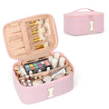 OCHEAL Makeup Bag for Women, Monogram Cosmetic Bag with Brush Holder, Pink Travel Makeup Case Beauty Toiletry Bag Organizer Personalized Gifts for Girls Bridesmaid, Sister, Wife, Friends Initial I