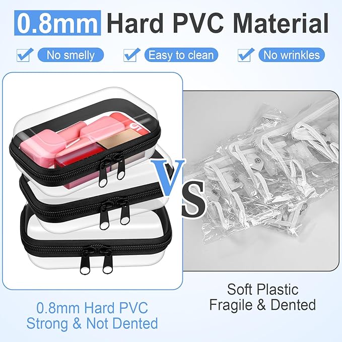 Hoolerry 3 Pcs Clear Hard Zipper Case Plastic Pouch Transparent Hard Case Clear Makeup Bag Portable Travel Organizer Bin for Cosmetics, Building Blocks, Puzzles(Black,Xs)