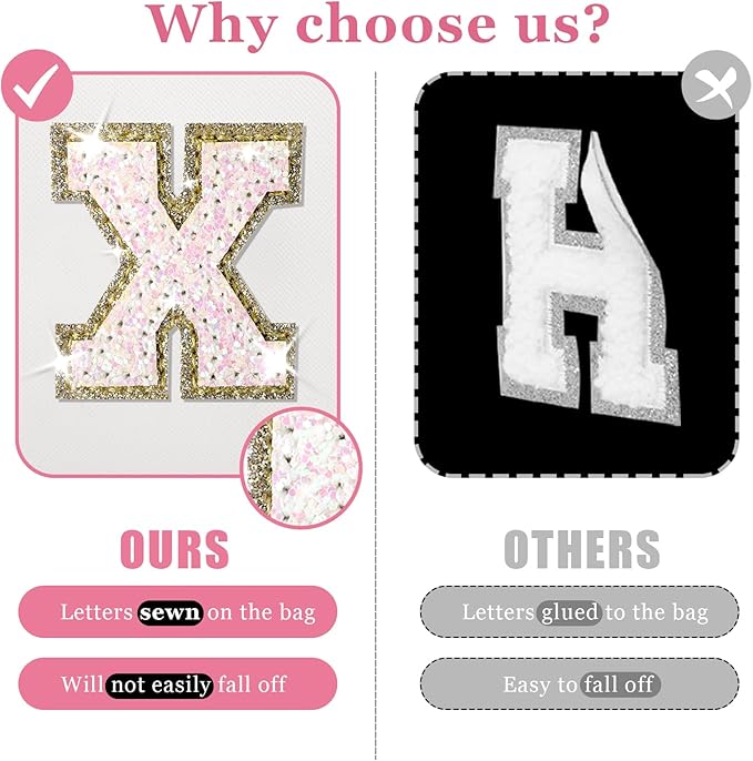 Initial Letter Patch Makeup Bag, Preppy Glitter Letter Pouch Cosmetic Bag,Small PU Travel Toiletry Bag Zipper,Personalized Monogrammed Gift for Friends Sister,Cute Stuff for Women Teen Girls(Letter X)