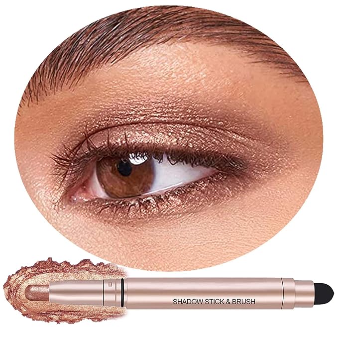 Rose Gold Eyeshadow Stick Makeup, Highlighter Cream Eye Shadow Pencil, Waterproof Hypoallergenic Long Lasting Matte Crayon, Glitter Primer Palette Shimmer Eyeliner Pen