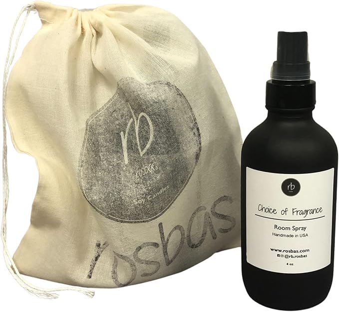 Rosbas Room Spray, Gardenia Scented, Matte Black Glass Bottle, 4 oz, Drawstring Cotton Bag, Long Lasting Scented Air Freshener, Non-Aerosol, Handmade in the USA