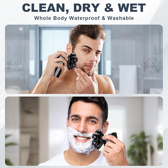 Hexus Head Shavers for Bald Men, Detachable Head Shaver Dry/Wet Bald Head Shaving for Men, IPX7 Waterproof Electric Razor Grooming Kit with LED Display and Type-C Charge, Black