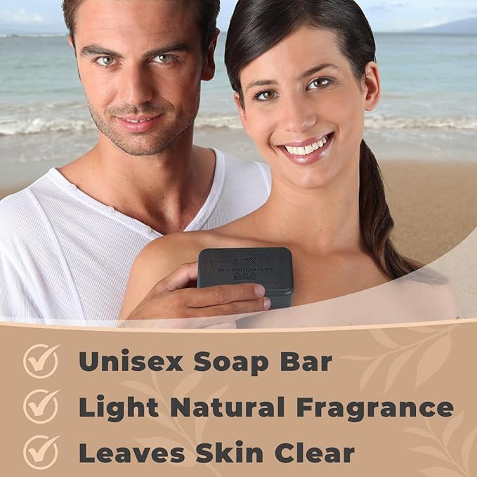 One With Nature Activated Charcoal Soap 4oz 6-Pack Gift Box – Detoxifying and Exfoliating Charcoal Soap Bar with Dead Sea Salt for Face & Body, for Men & Women