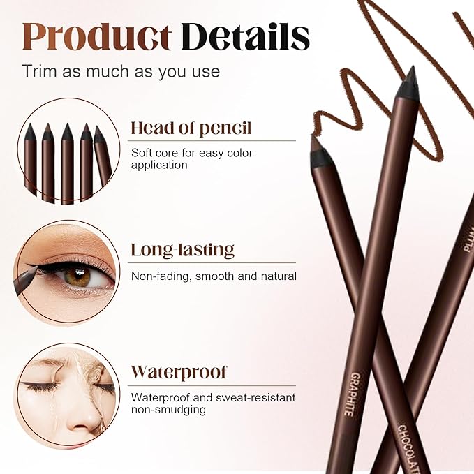 Eyeliner Pencil, Long Lasting Smudge-Proof Professional Eyeliner, Smooth and Easy to Apply, Effortlessly Create Any Look (Black)