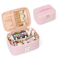 OCHEAL Makeup Bag for Women, Monogram Cosmetic Bag with Brush Holder, Pink Travel Makeup Case Beauty Toiletry Bag Organizer Personalized Gifts for Girls Bridesmaid, Sister, Wife, Friends Initial K