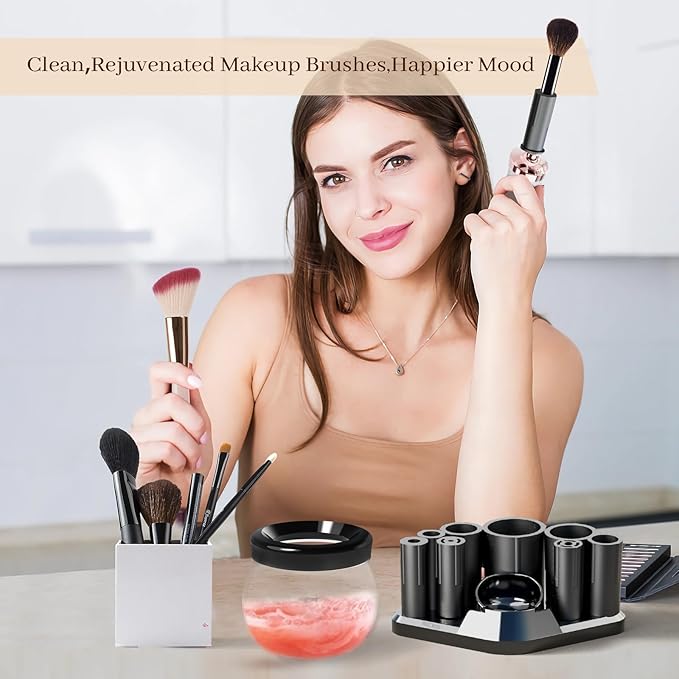 Premium Makeup Brush Cleaner Dryer Super-Fast Electric Brush Cleaner Machine Automatic Brush Cleaner Spinner Makeup Brush Tools (White)