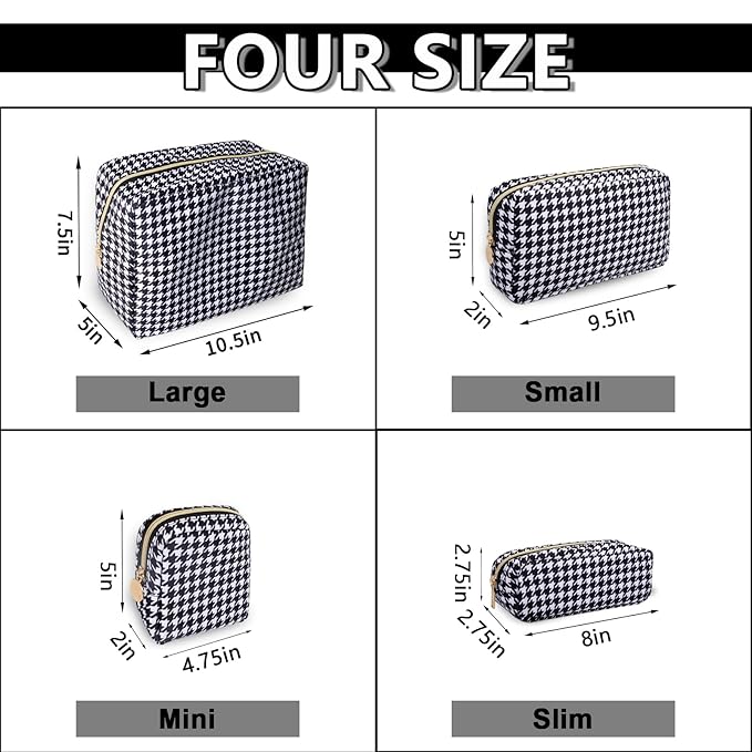 Mini Makeup Pouch for Purse， Small Cosmetic Bag Pouch Nylon Travel Toiletry Organizers for Women Girls, Cute Storage Zipper Pouch Coin Purse for School Work Camping(Mini-Houndstooth)