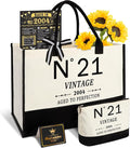 21st Birthday Gifts for Her Canvas Tote Bag Travel Gear, Unique 21 Years Old Gifts for Girlfriend Sister Coworker Friends Classmate Women, Vintage N°21 Handbag & Cosmetic Bag & Back in 2004 Poster