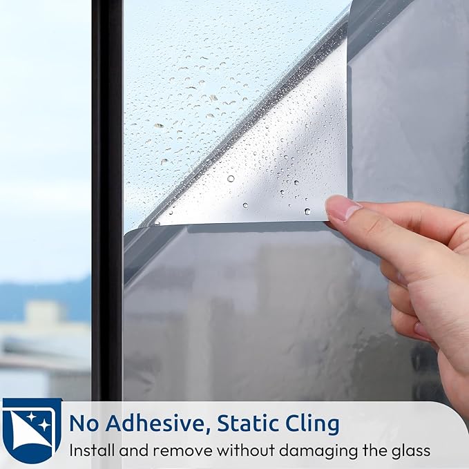 rabbitgoo Window Privacy Film One Way Window Tint for Home, Removable Reflective Heat Sun Blocking Anti UV Glass Door Covering, Mirror Tinting Film House Office, 29.5 in X 6.5 Feet, Silver