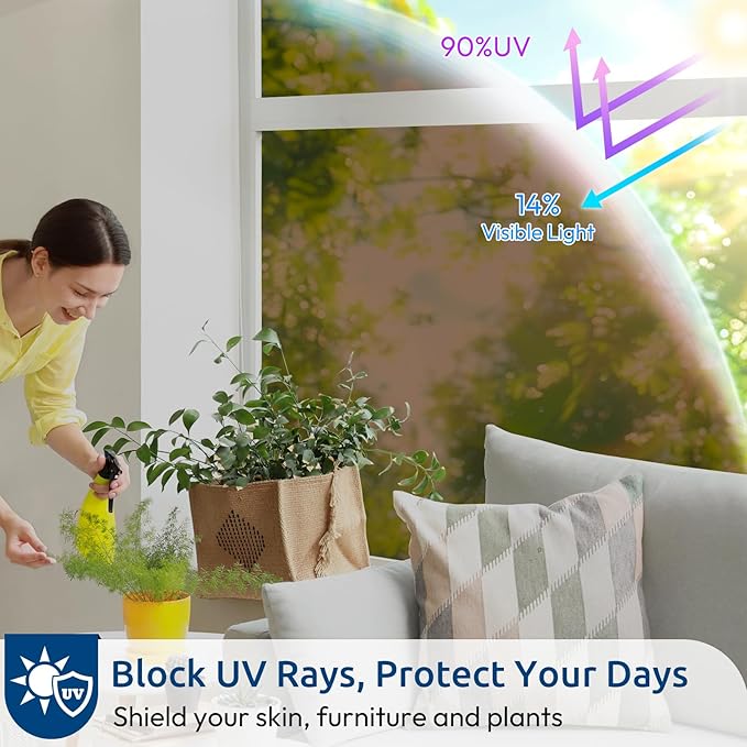 rabbitgoo Window Privacy Film One Way Window Tint for Home, Removable Reflective Heat Sun Blocking Anti UV Glass Door Covering, Mirror Tinting Film House Office, 35.4 in X 6.5 Feet, Brown Silver