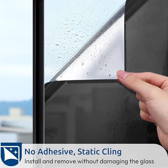 rabbitgoo Window Privacy Film One Way Window Tint for Home, Removable Reflective Heat Sun Blocking Anti UV Glass Door Covering, Mirror Tinting Film House Office, 17.5 in X 9.8 Feet, Black Silver
