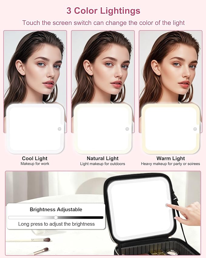 Relavel Initial Makeup Bag with LED Mirror for Women Girls, Personalized Travel Cosmetic Organizer Train Case, Birthday Gifts for Grandkids Bridesmaid Graduation Teacher Friends, Trendy Stuff, Black A