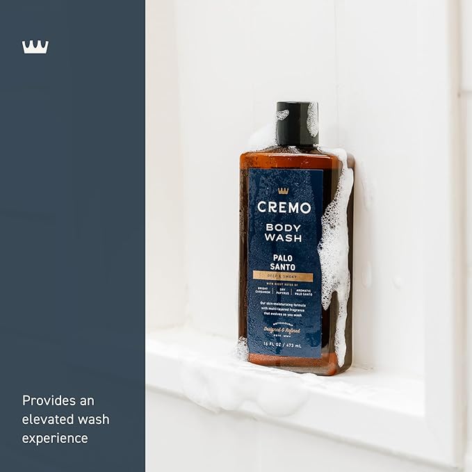Cremo Body Wash Men, Notes of Bright Cardamom, Dry Papyrus and Aromatic Palo Santo, 16 Fl Oz