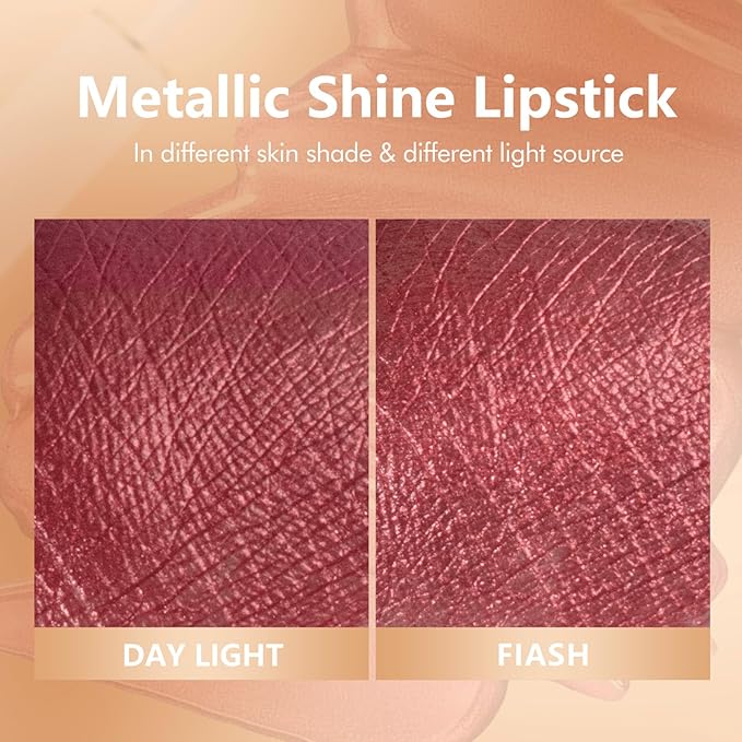 MAKI YIKA Red Lipstick for Women Metallic Lipsticks Glitter Long Lasting Lipstick No Smudge No Transfer Liquid Pink Lip Gloss (BR05 Victoria)