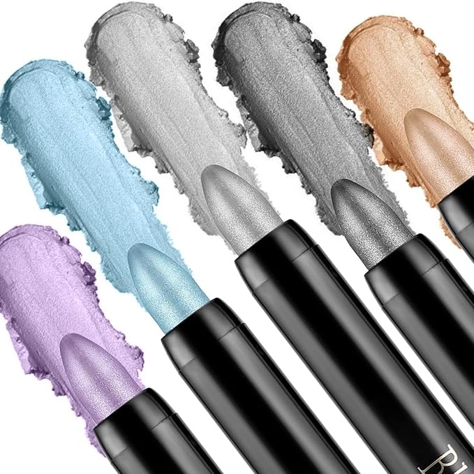 Boobeen Eyeshadow Stick Pencil Crayon Waterproof Cream Eyeshadow Glitter Eye Makeup, Easy to Use (02# + 08#)
