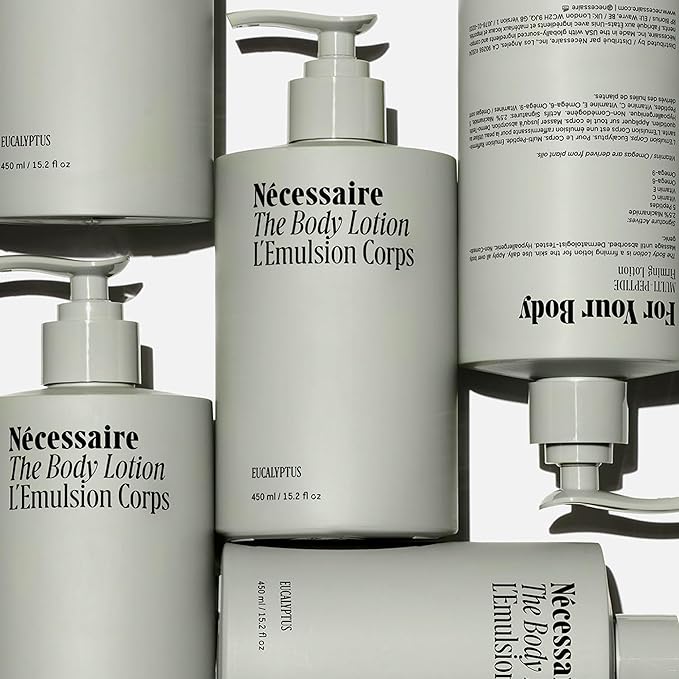 Nécessaire The Body Lotion Eucalyptus – Multi-Peptide Body Moisturizer for Women + Men – Non-Comedogenic Body Lotion with Niacinamide – 450ml/15.2 fl oz