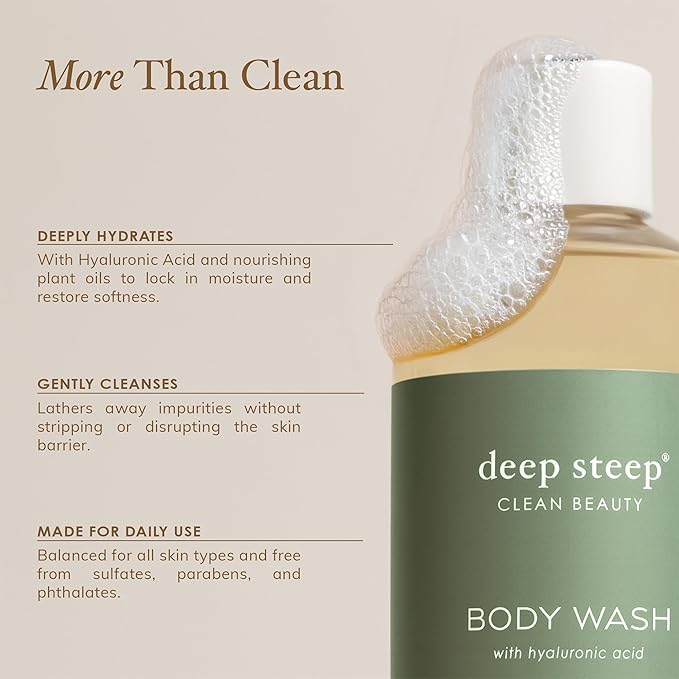 Deep Steep Body Wash, Rosemary Mint, 17 oz – Hydrating Shower Gel with Hyaluronic Acid, Shea Butter, Aloe Vera & Argan Oil – Vegan, Clean Beauty, Clean & Refreshed Skin