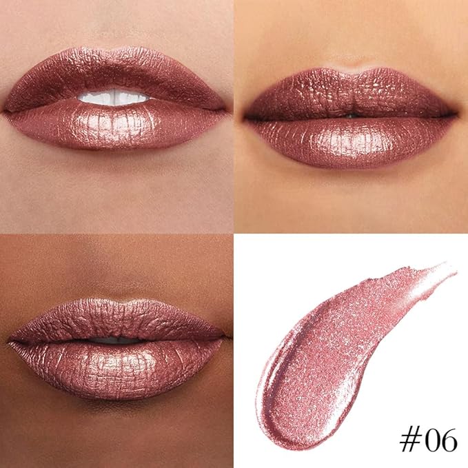 evpct Dark Bronze Metallic Shimmer Lip Liner and Lipstick Combo Lip Gloss Stains Set Makeup for Women Long Lasting Waterproof 24, Iced Mocha Frosted Metallic Glitter Glossy iridescent Liquid Lipstick