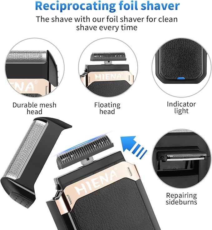 HIENA PRO Hair Clippers for Men Professional, Cordless Barber Clipper and T-Blade Beard/Hair Trimmer Set, Electric Razor Foil Shaver Nose Trimmer Barber Kit, Men's Hair Cutting Kit (814 Set)