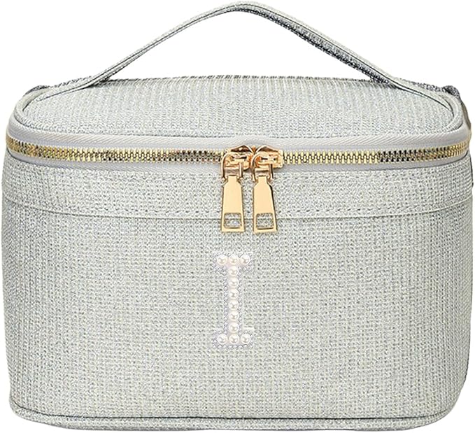 EURYNOME Makeup Bag with Custom Letter I, Water-Resistant Travel Organizer Pouch, (8.3x5.1x5.1 Inch) Cosmetic Case for Women