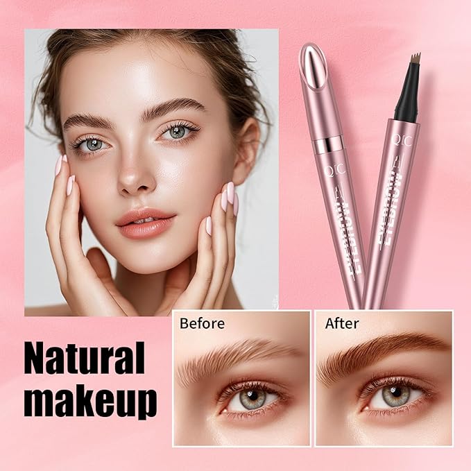 QIC Microblading Eyebrow Pen,Eyebrow Pencils for Women with 4-Fork-Tip, Waterproof Eye Brow Pencil Natural Hair-Like And Long-Lasting (Light Brown)