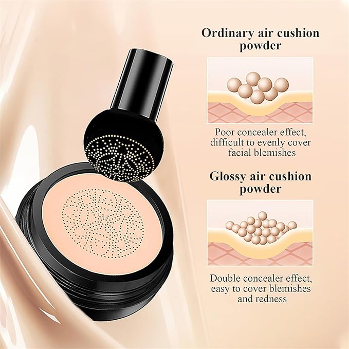 Mushroom Head Air Cushion CC Cream - BB Cream Face Makeup Foundation for Mature Skin Moisturizing Concealer Brighten Long-Lasting, Even Skin Tone for All Skin Types (Nude)